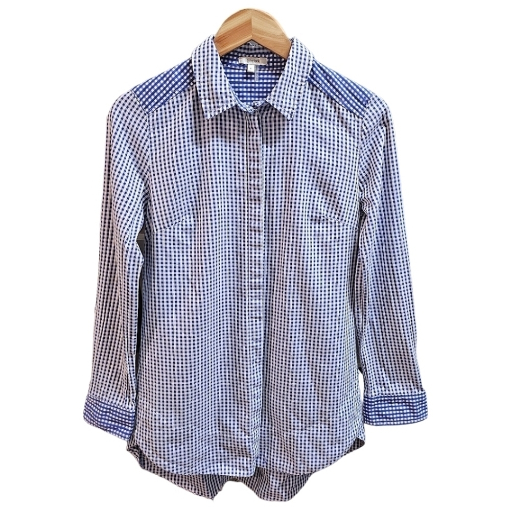 Tyler Boe Reverse Check Sherri Button Down Shirt Size 6 Blue Gingham 100% Cotton